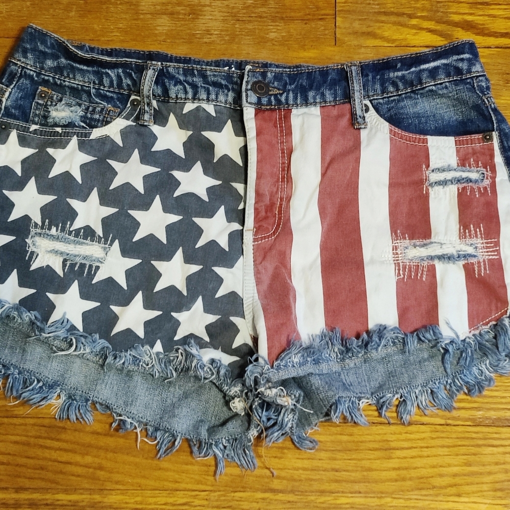 Mossimo High Waist American Flag Denim Shorts Sz 12